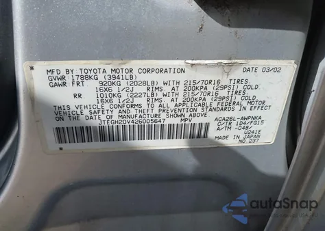 2002 Toyota Rav4 из США, поврежденный, VIN JTEGH20V426005647